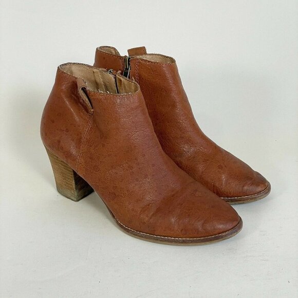 Madewell Womens Billie Ankle Bootie Leather Boots Brown Sz 6.5 Stacked Heels Zip - Picture 1 of 12